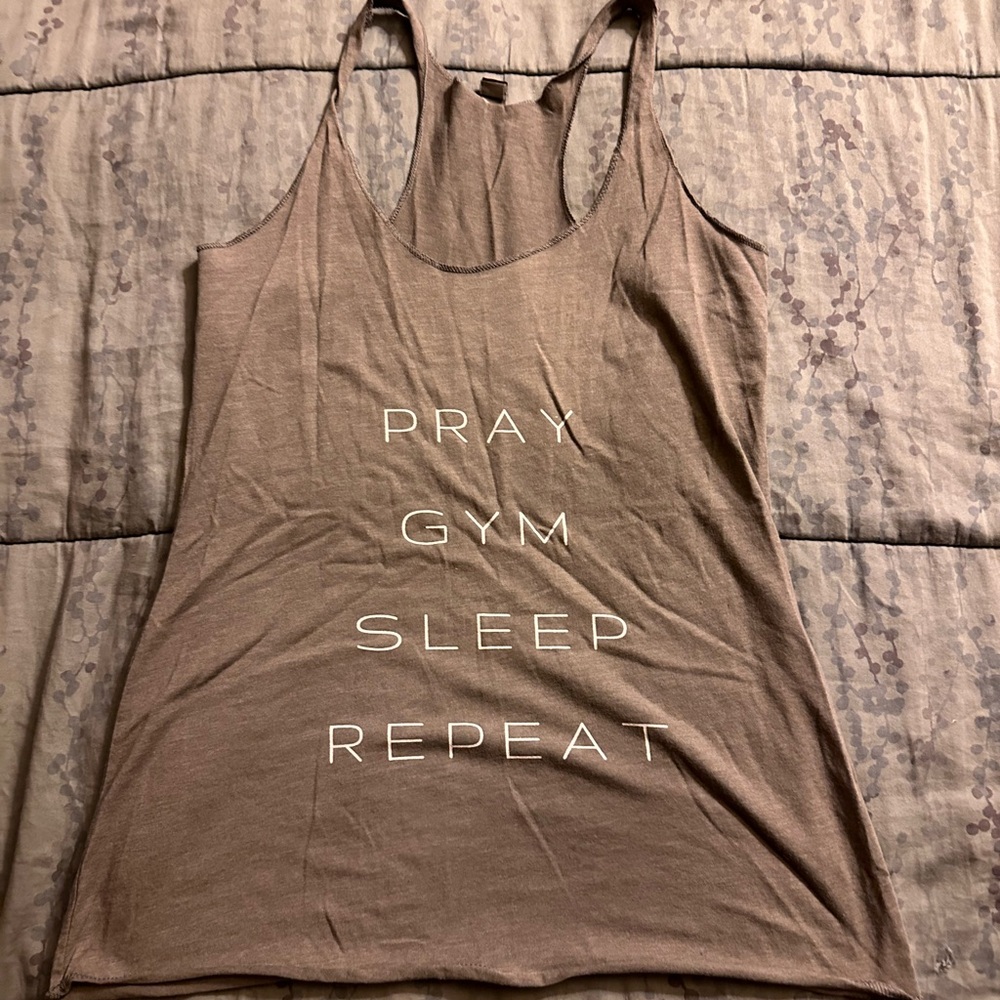 Pray, gym, sleep, repeat. Grey racerback tank. Like new